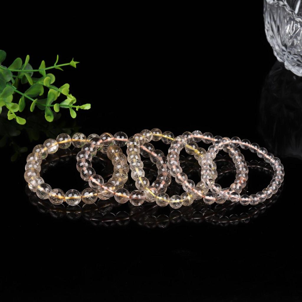 Natural Golden Rutilated Quartz Round Bead Bracelet - DIY Rutilated Quartz Beaded Jewelry