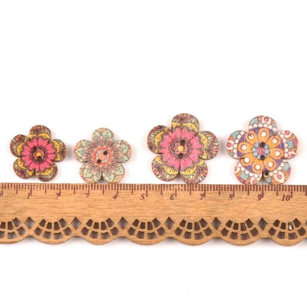 100PCS 2 Holes Flower Wooden Buttons Flat-back Sewing Button Clothing Button  Clothing Sewing