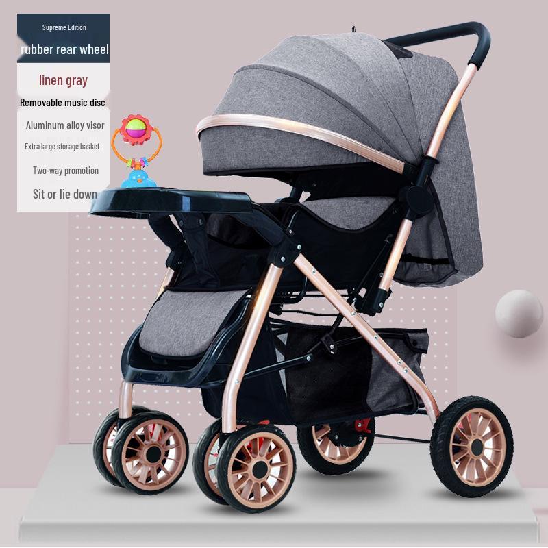 Reversible Foldable Baby Stroller with Shock-Absorbing Wheels and Large Sleep Basket