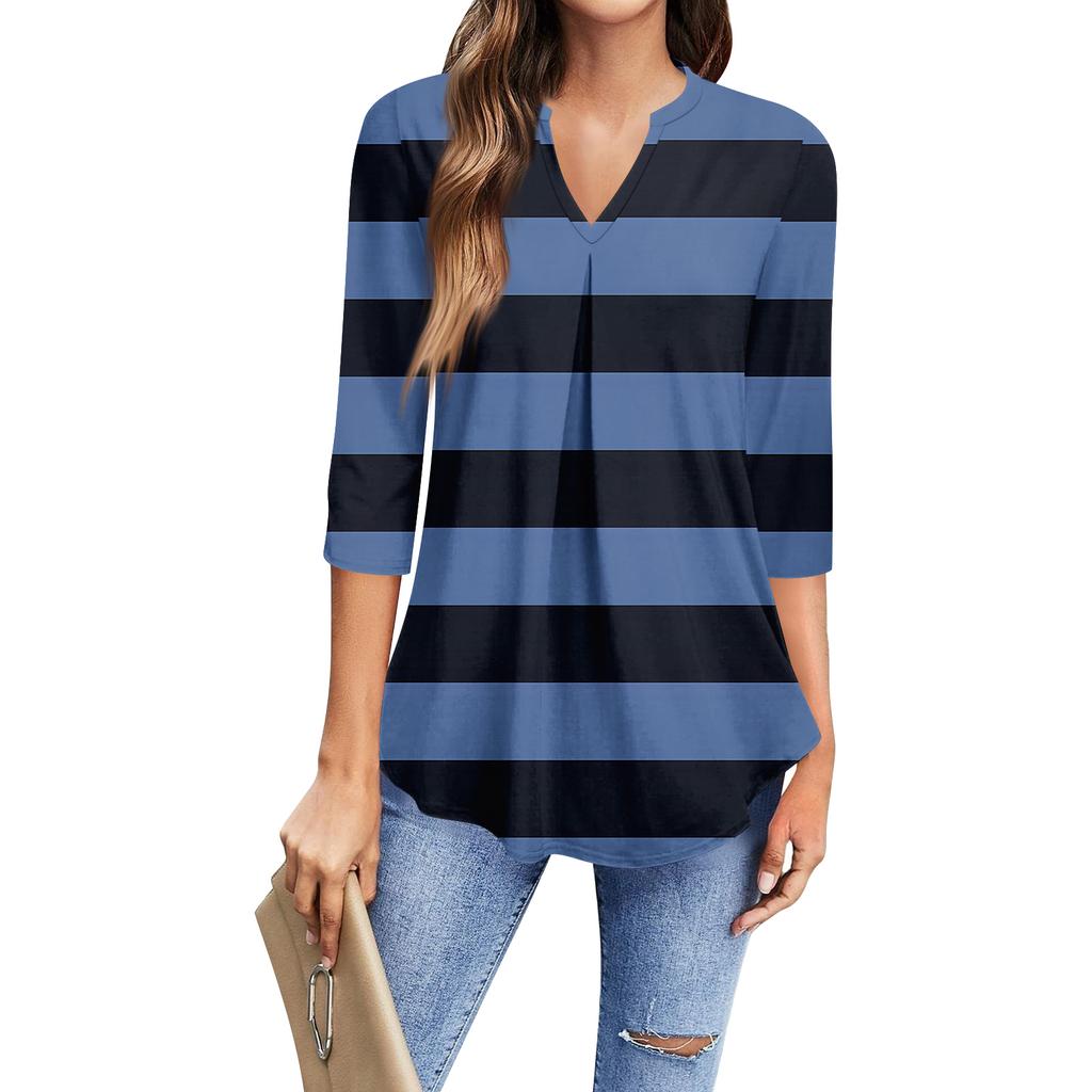 Dámské módní ležérní tričko s tříčtvrtečním rukávem, top s potiskem a výstřihem do V