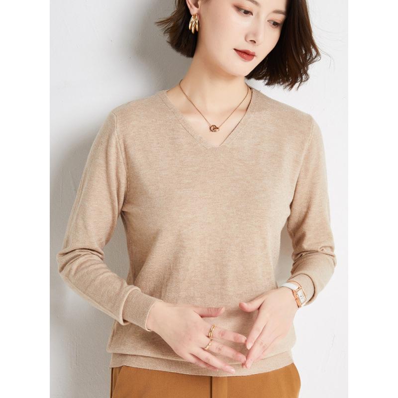 Women's Early Autumn V-Neck Long-Sleeve Loose Pullover Sweater