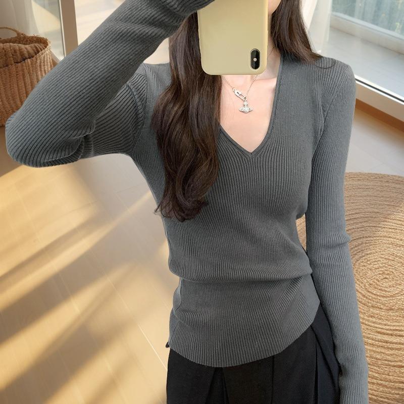 

Neck Slim-fit Knitted Bottom Shirt Women s Spring Spice Girls Versatile Long Sleeve Sweater Temperament Inner Top S