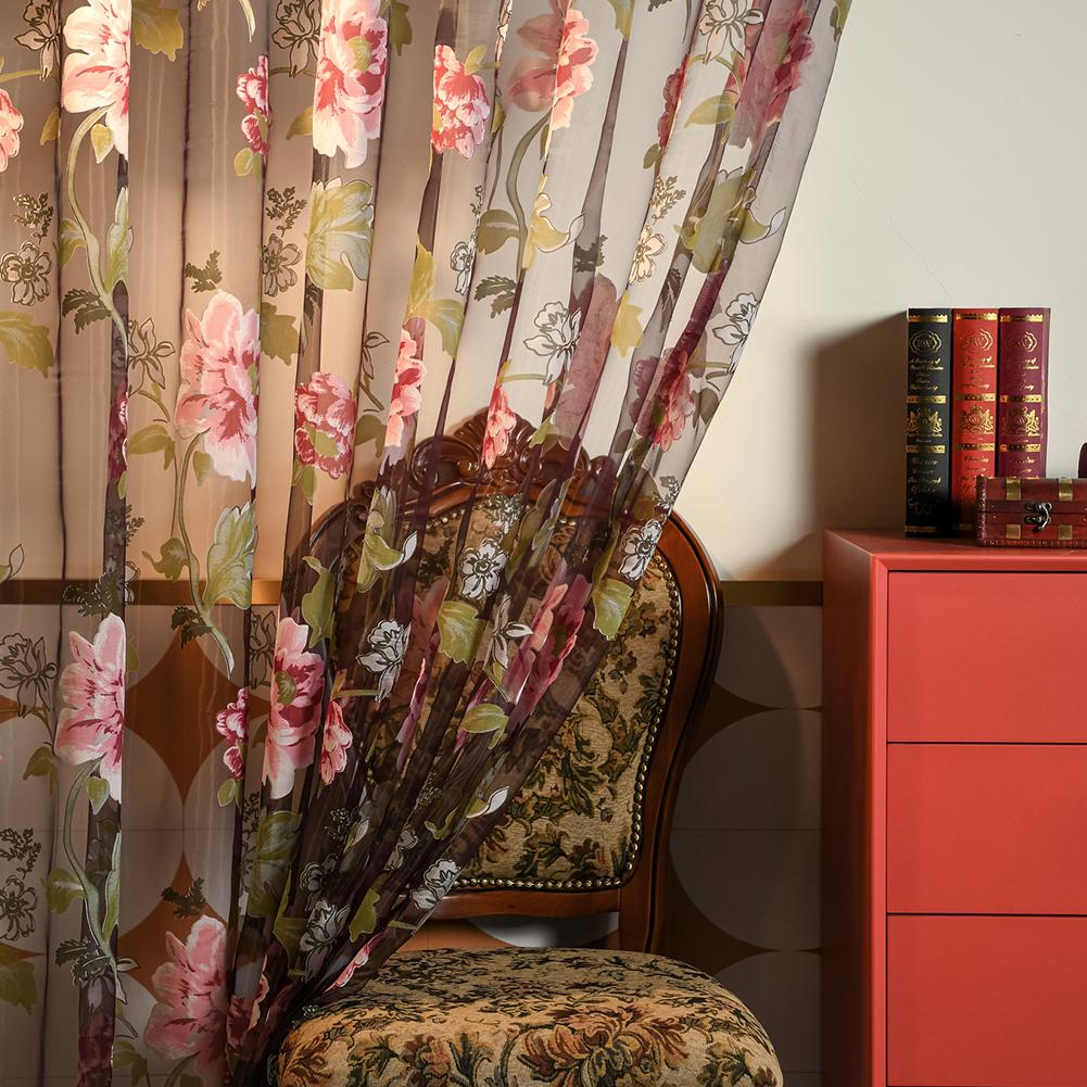 1PC Moderno Moda Retro Peônia Impresso Transparente Cortina de Janela Transparente para Sala de Estar Quarto Decoração de Casa Série Nuan
