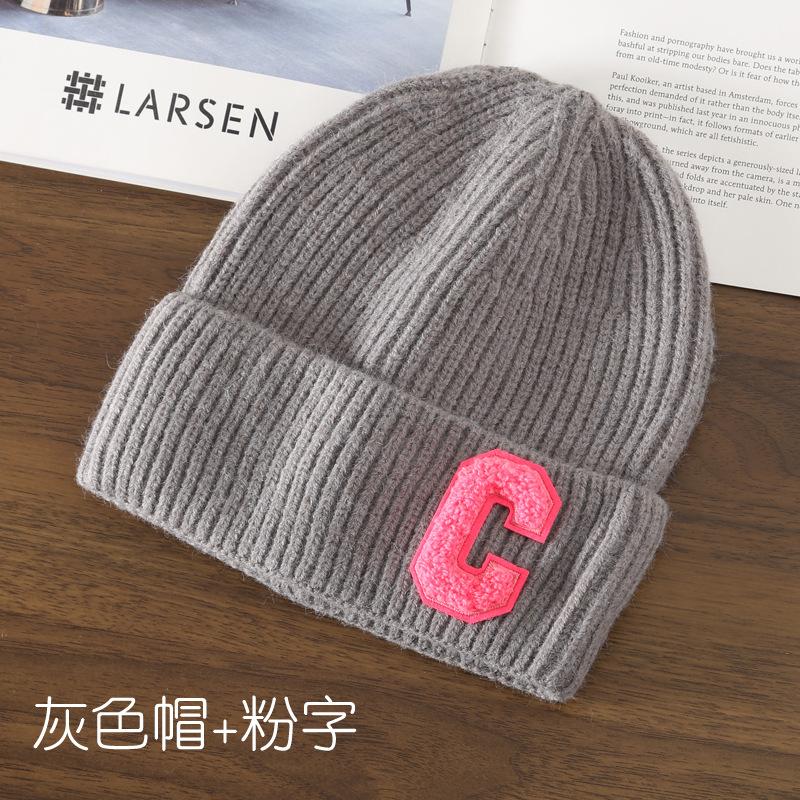 Autumn and Winter Letter Embroidery Big C Student Couple Knitted Hat Outdoor Warm and Cold Wool Hat