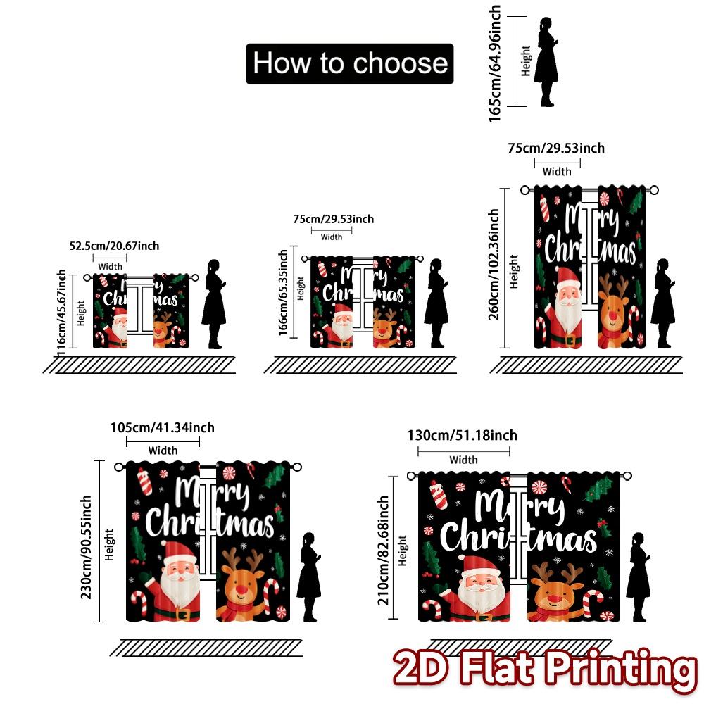 2D Flat Printing  JIT 2pcs   Curtains (Without Rod) Festive Cheer(3) Print Popular Curtains Polyester Easy Install Curtains