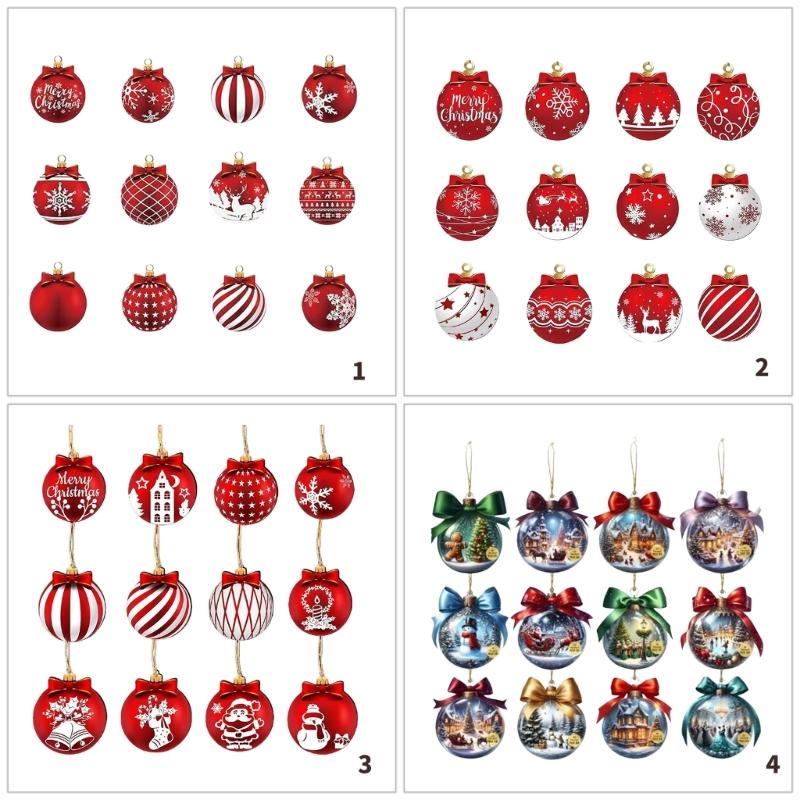 Packung mit 12 natürlichen Holz-Rotkugel-Weihnachtsbaumschmuck Hängedekoration für Baum Wand Feierparty Zubehör