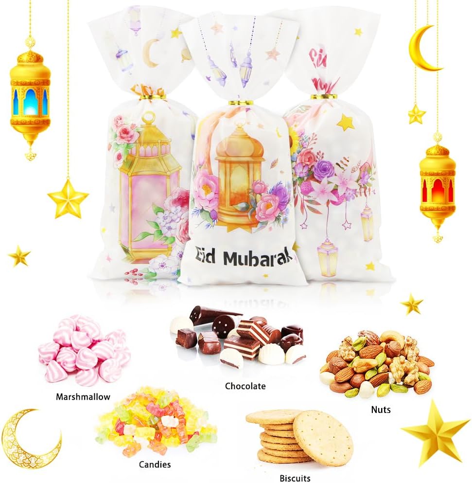 50PCS/Bag Ramadan Cookie Bags with Strap Candy Baking Packaging Bag Eid Mubarak Gift Party Supplies Bonbons Verpakking