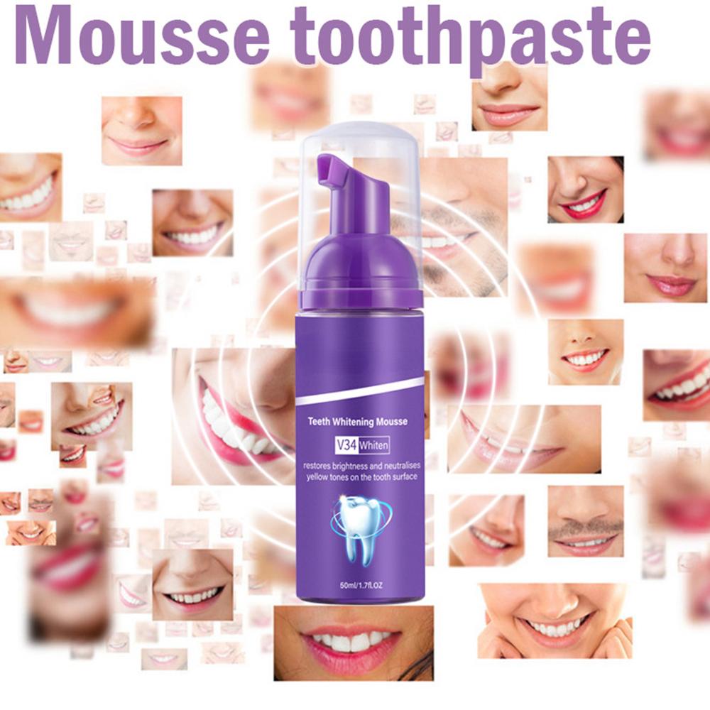 V34 Purple Tooth Whitening Mousse Toothpaste Corrector Teeth Cleaning Fresh Breath Effectively Remove Yellow Plaque Smoke Stain