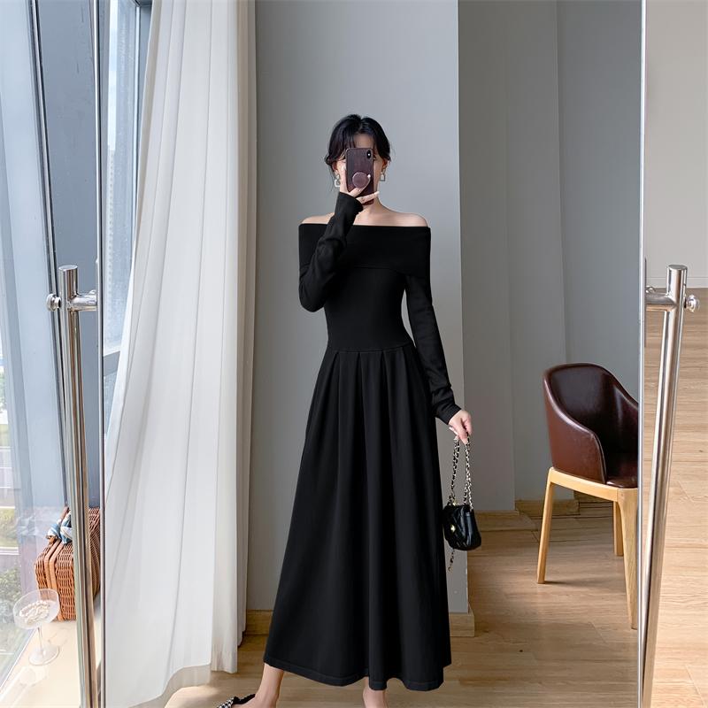 Sexy Off Shoulder One Piece Dress Women's New Solid Elegant Slim Knitted Long Dresses Korea Chic Designer Casual Party Clothing