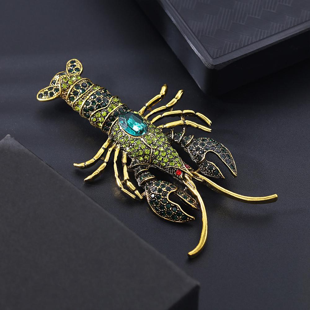 Vintage Gold Tone Lobster Brooch Pin Crystal Rhinestone Brooches Jewelry Gifts