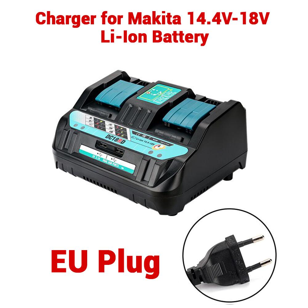 18V DC18RD Dual Ports Battery Charger for Makita 14.4V-18V Lithium-Ion Battery BL1415 BL1430 BL1830 BL1840 BL1850 BL1850B