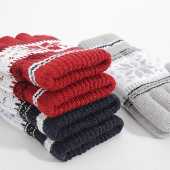1 Pair Christmas Snowflake Knitted Gloves Men Women Touch Screen Winter Warm Thick Fleece Gloves Outdoor Cycling Cold Weather Thermal Gloves