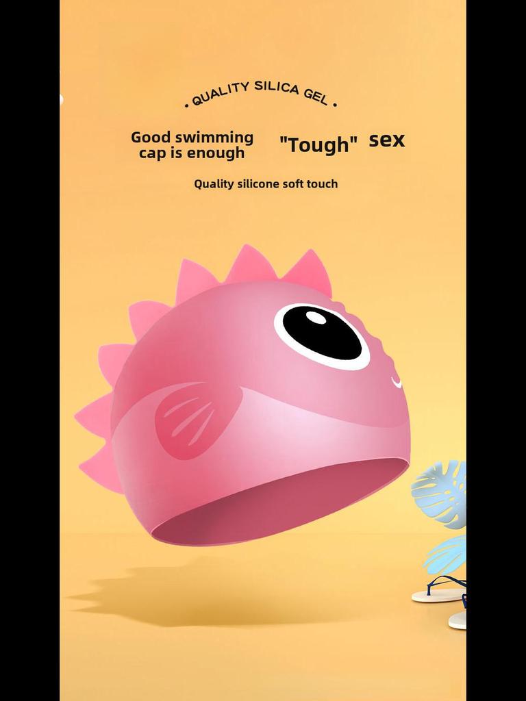 Vysoce elastické silikonové plavecké čepice pro všechny věkové kategorie - Pohodlné, netuhé s potiskem žraloka a ochranou uší pro muže, ženy a děti