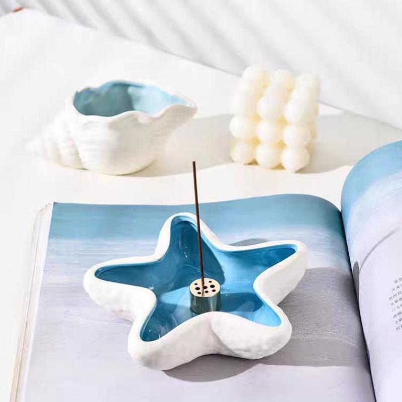 1 ks Keramický šperkovník Tvar mušle Hvězdice Akvamarínová mušle Miska na drobnosti Keramický držák na prsteny Náušnice Dekorativní s oceánskou tématikou
