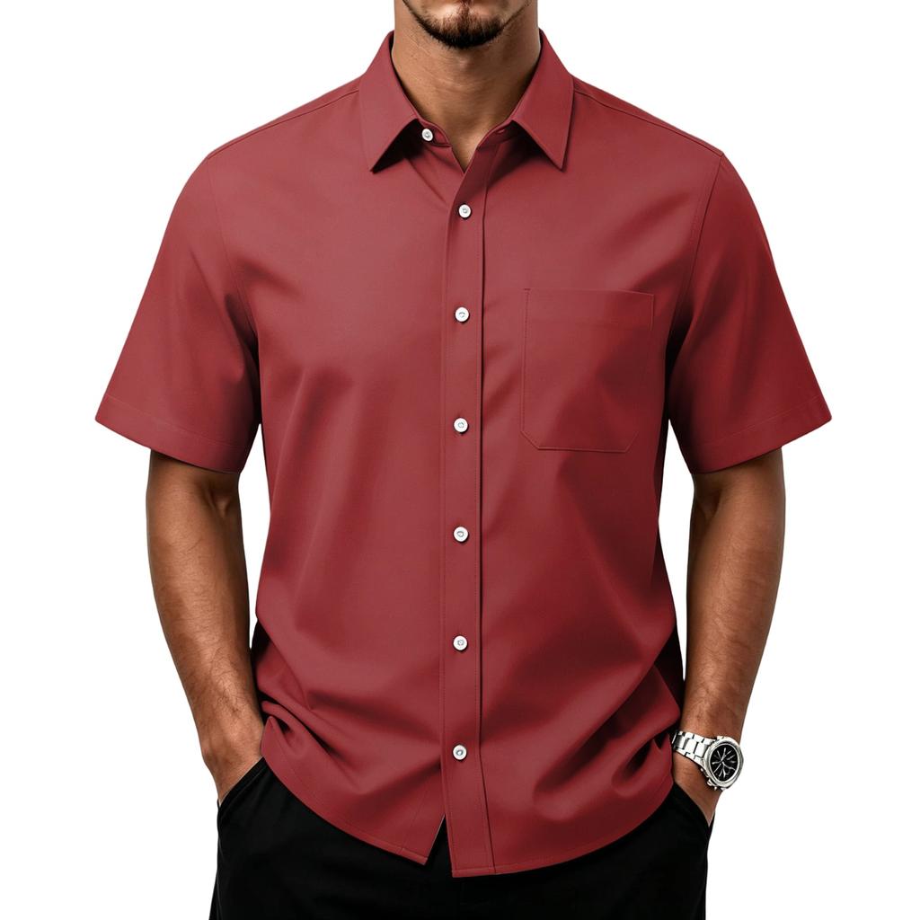 Men's Casual Short Sleeve Button Down Shirt with Chest Pocket Lightweight Breathable Fabric Relaxed Fit Summer Top