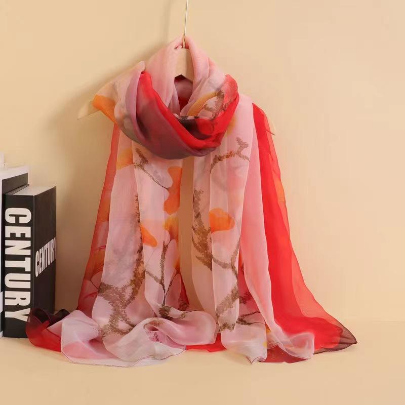 Spring and Autumn Shawl Women's Sunscreen Scarf White with Long Soft Gauze Summer Seaside Large Beach Scarf Travel Silk Scarf