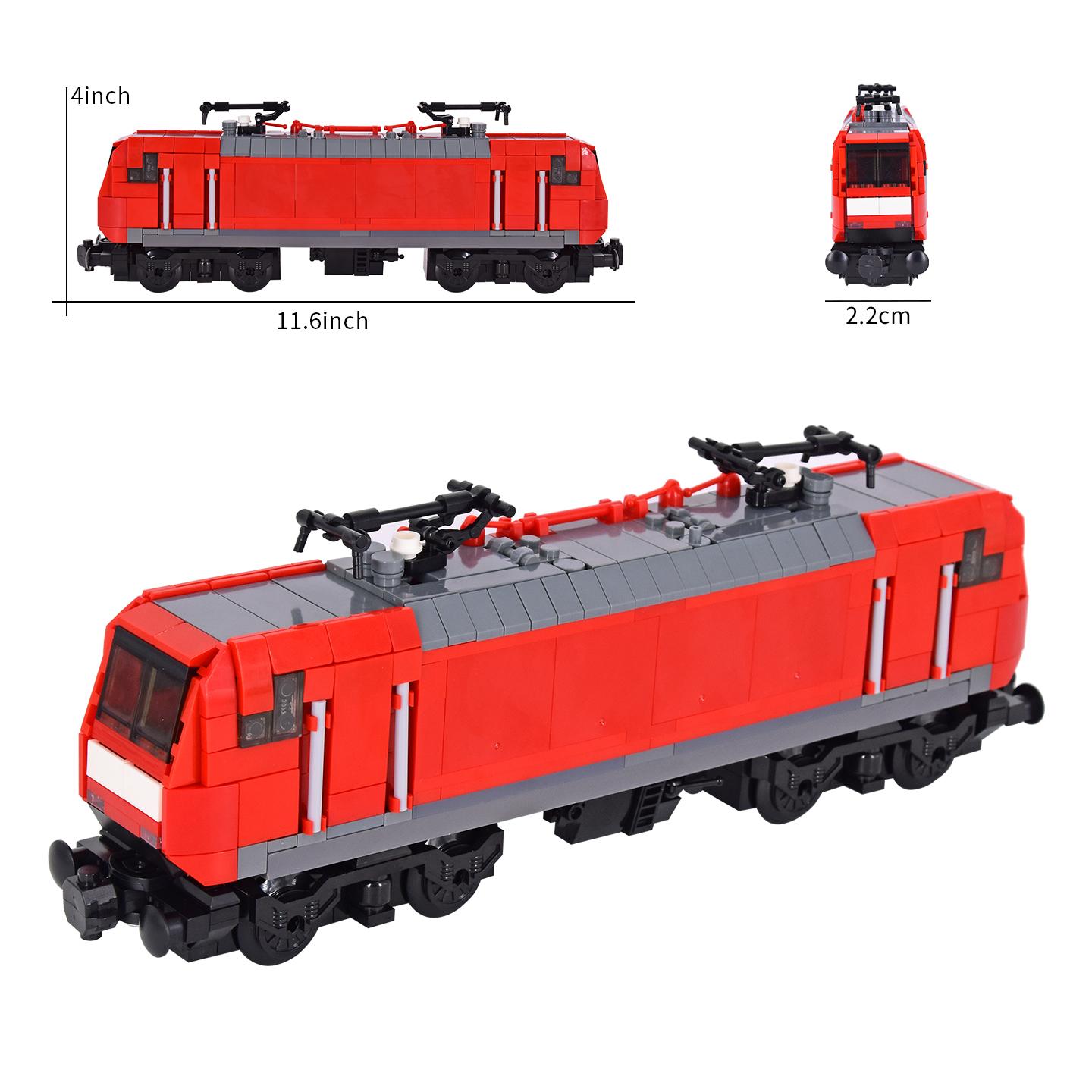 

Red/Grey Electric Locomotive: Black Windows/Pantograph, White Stripes, Snap-Tight Brick, Compatible Tracks, Kids Collector Toy