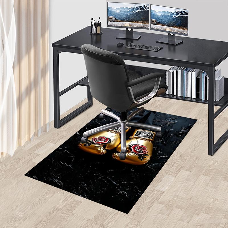 Golden Boxing Gloves with Rose Design Chair Mat Office Carpet, Oversized Rug for Home Decor, Gift, Suitable for Bedroom, Living Room, Various Rooms