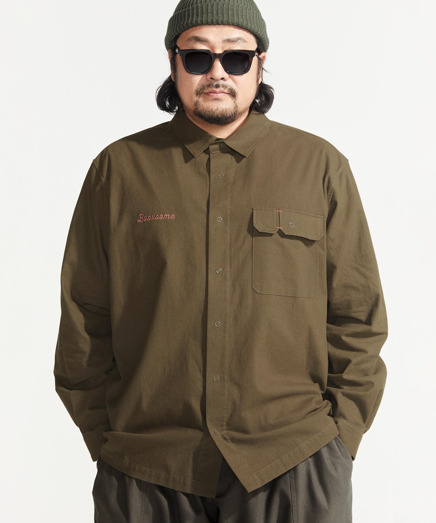Buboom [Plus Size] Flannel Work Shirt Khaki 2_Xxl(115~125)