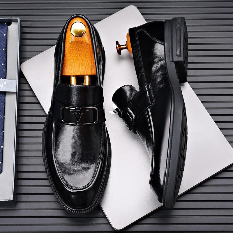Men's Black British Style Cowhide Leather Dress Shoes - Youth Soft Sole Casual/Formal Wear