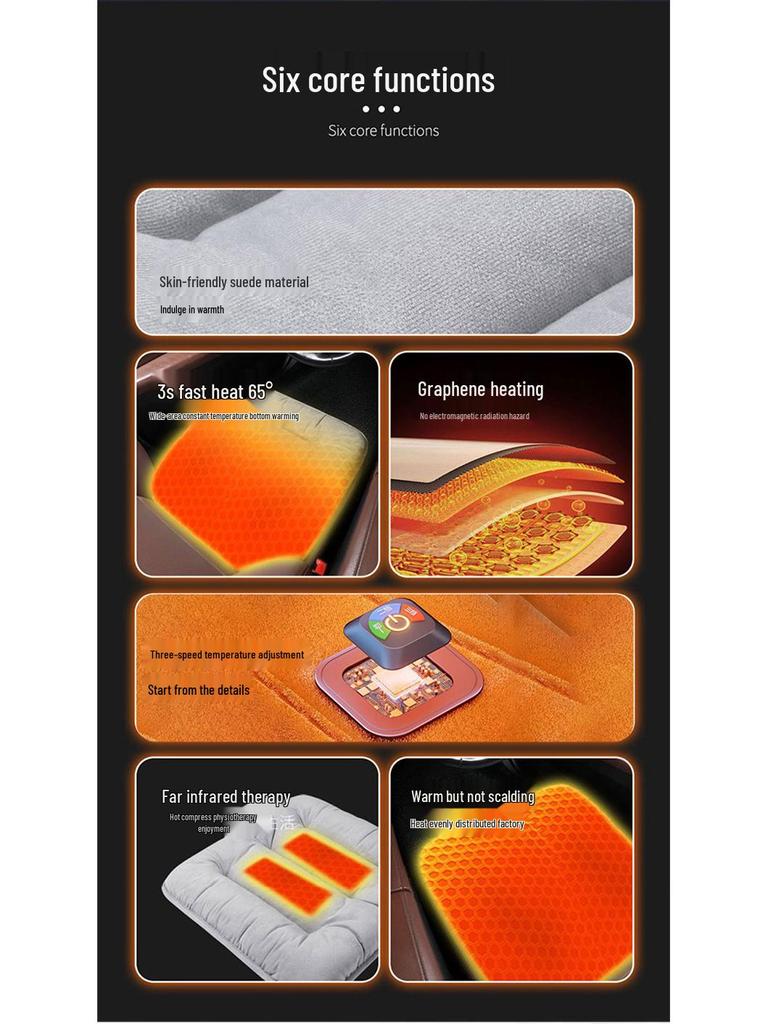 USB Heated Car Seat Cushion - Thick Plush Graphene Pad for Winter