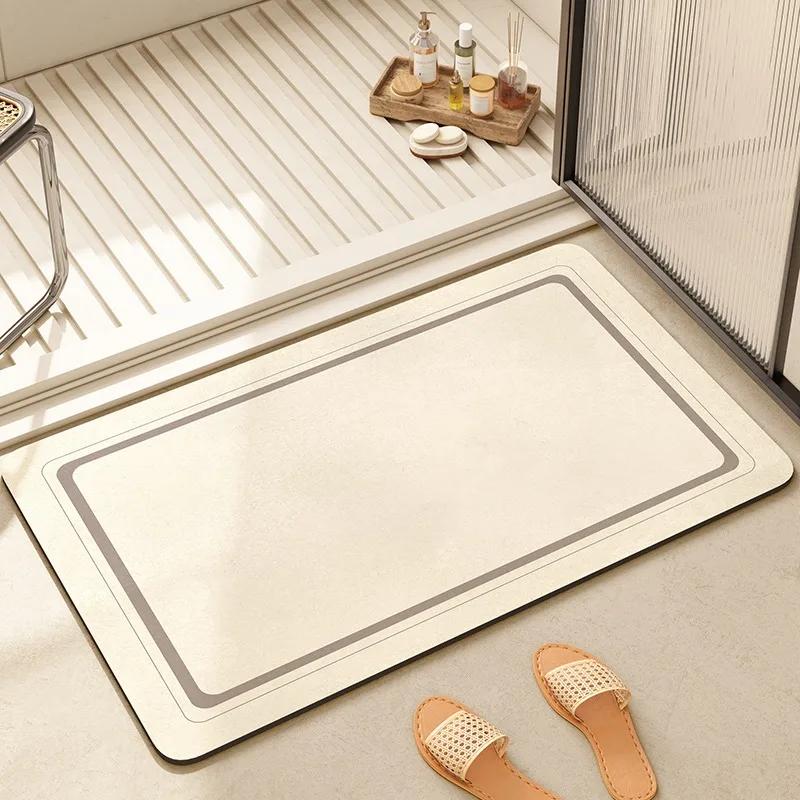 Non-slip Bathroom Carpet Strong Absorbent Beige Stripes Floor Mat Home Decor Toilet Entrance Rug Alfombra De Baño