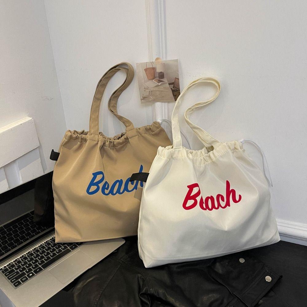 Canvas Drawstring Tote Bag Korean Style Letter Printed Handbag Fashion Nylon Shoulder Bag  Women