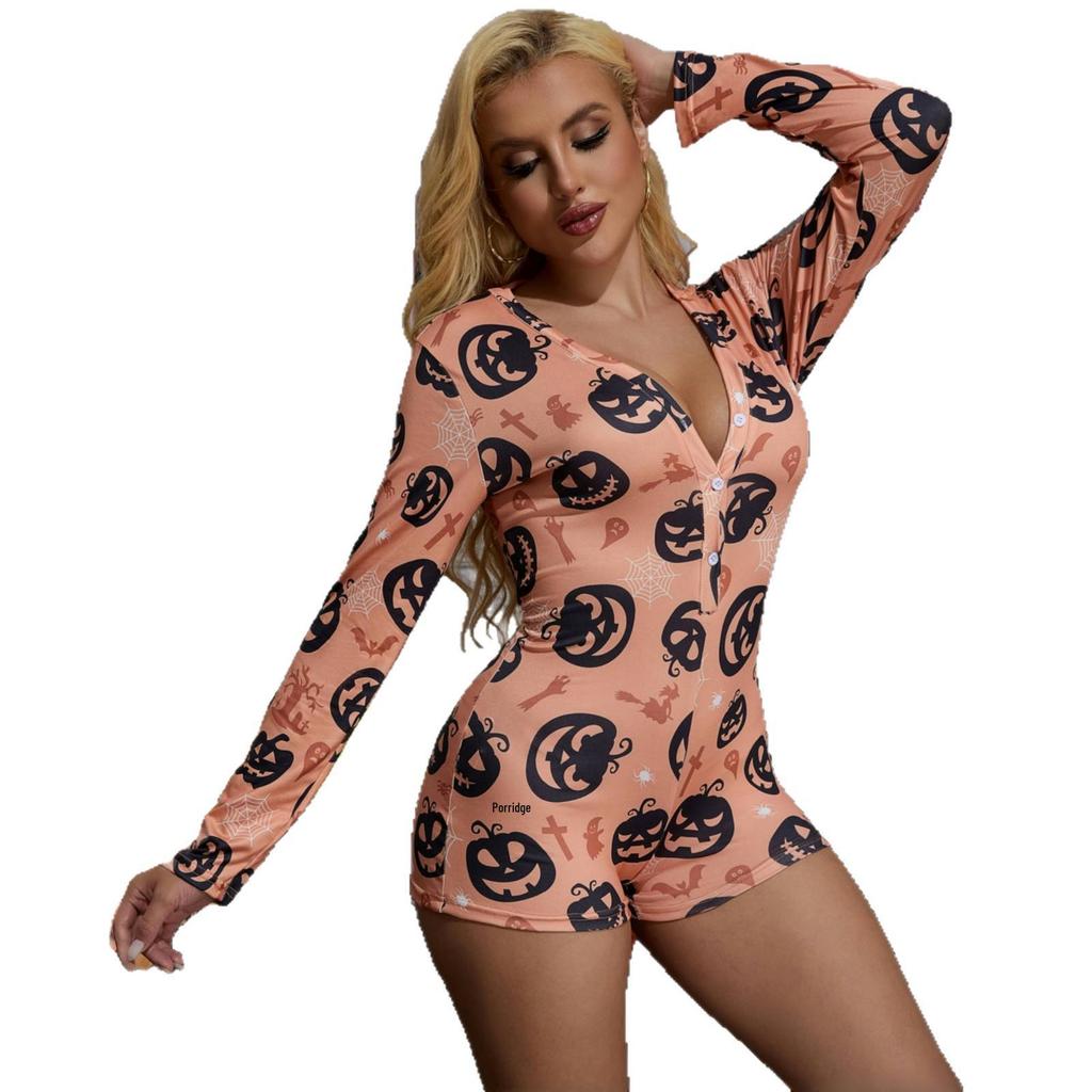Sexig Slim-Fit Pumpa Dam Halloween Onesie Pyjamas - Europeisk & Amerikansk Stil