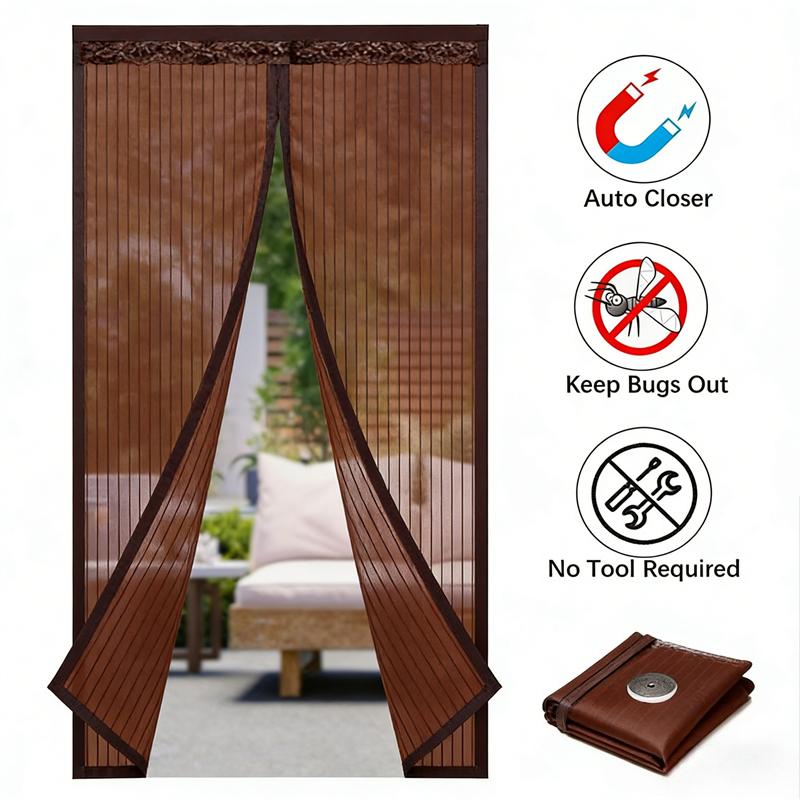 Magnetic Screen Door Mesh Curtain Mosquito Net Bug Hands Free Partition Mute Striped Door Curtain Bedroom Ventilation