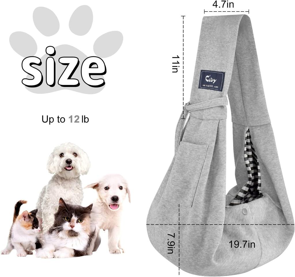 Hands Free Dog Cat Carrier Sling for Small Pets with Soft Breathable Cotton and Reversible Design