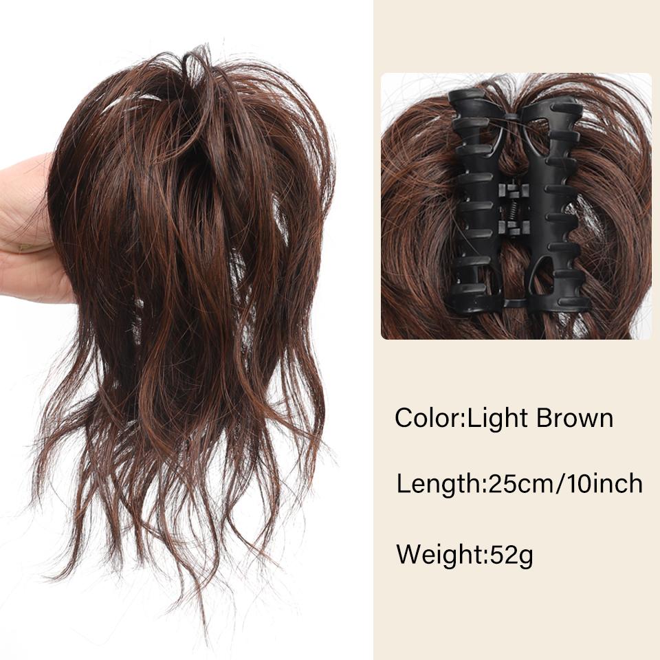 Synthetic Half-tie Hair Bun Messy Dragon Beard Meatball Head Bun Low Claw Chignon Wrap Around for Women Hairtail Extension