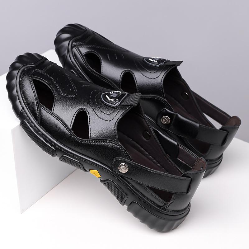 Fashion Men's Casual Black Hallow Sandals Fashion Business Soft Leather Shoes Male Summer New Designer Thick Soled Sandals Man