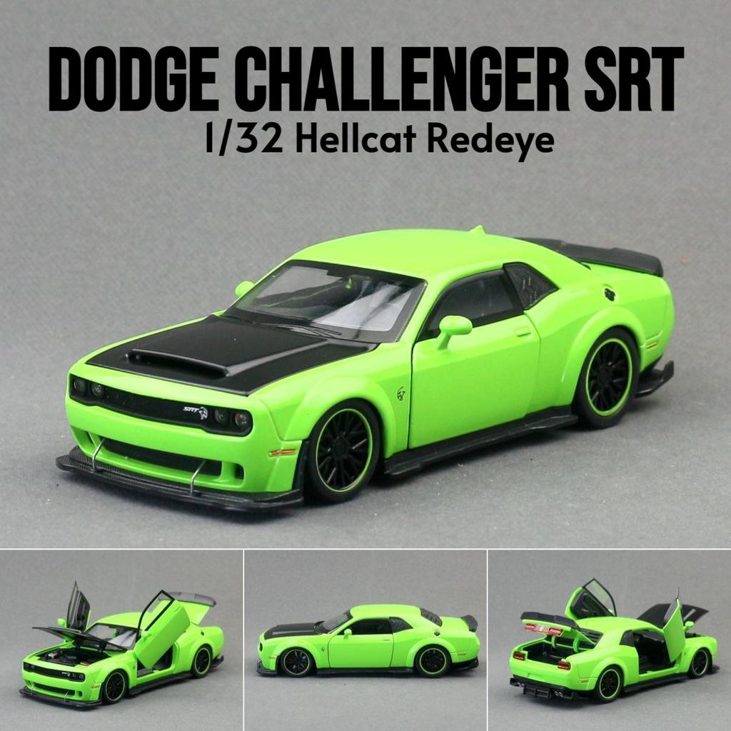 1/32 Dodge Challenger SRT Hellcat Toy Car for Children Super Sport Model Diecast Vehicle Miniature Sound & Light Collection Gift