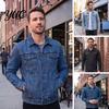 Solid Color Trucker Jacket Men Denim Jacket, Turndown Collar Button-Down Coat, Multi Pocket Retro Motorcycle Style Apparel Casual for Hip Hop