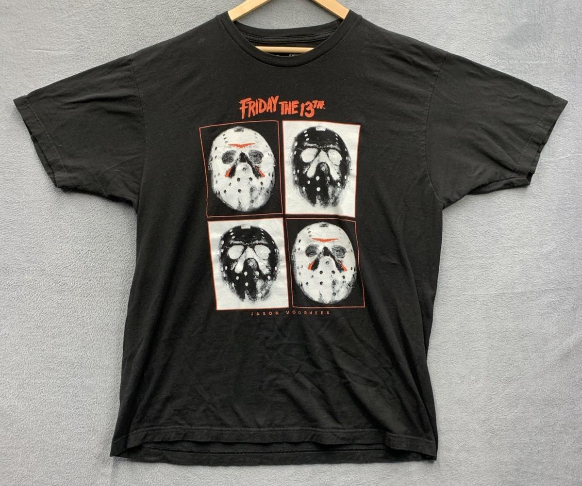 Friday The 13th Graphic Tee T-Shirt JASON VOORHEES Crew Neck Black Halloween XL 2XL