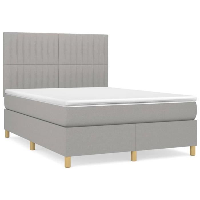 VidaXL Lit à sommier tapissier avec matelas Gris clair 140x190cm Tissu - Modèle 3142489