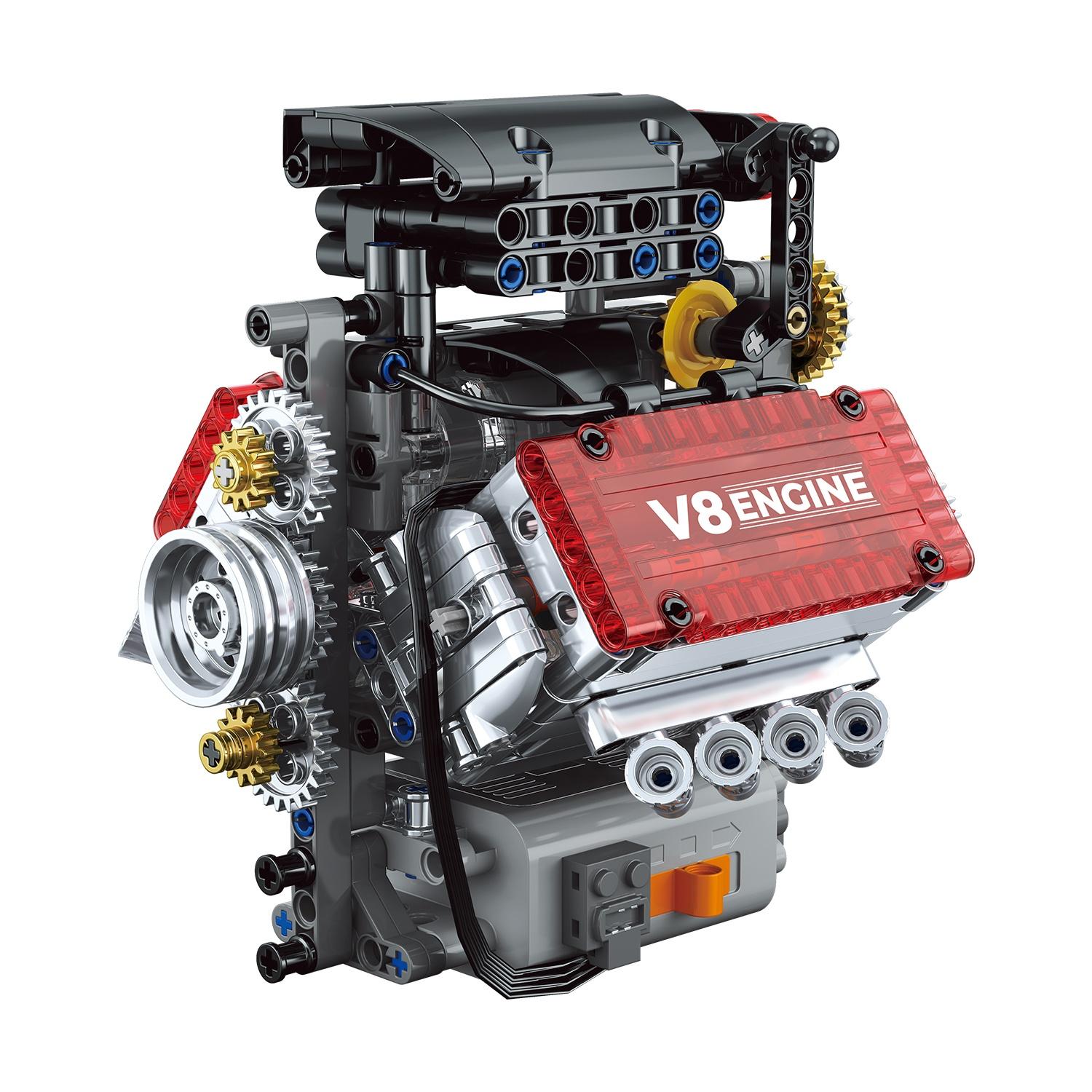 Кирпичный V8 Двигатель Моторизованная Модель-Симулятор Электрический Привод Строительные Блоки Технические Детали Автомобиля Креативные Игрушки Подарки Мальчики Взрослый красный