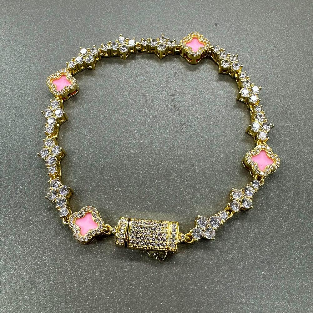 Hip hop ancient clover plane tennis chain zircon bracelet light luxury hip hop bracelet jewelry