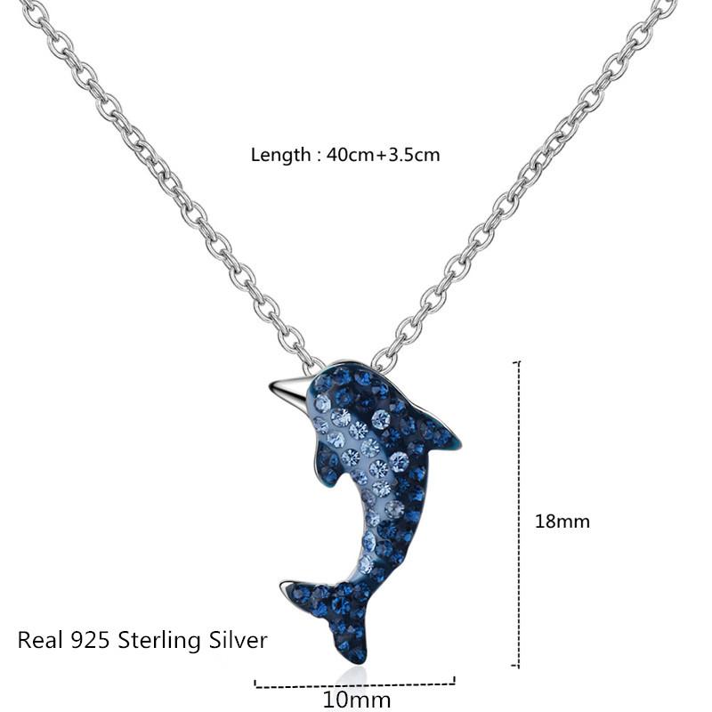 Buyee 925 Sterling Silber Damen Anhängerkette Blauer Kristall Delfin Fisch Halskette für Mädchen Frau Mode Süß Feiner Schmuck Kette