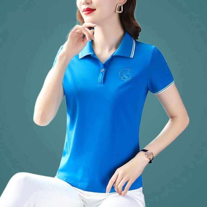 Lapel Short-sleeved T-shirt for Women In Summer New Mother Polo Shirt Large Size Sports Loose Top