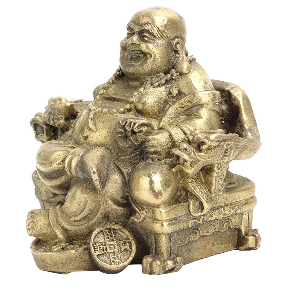 Čistá mosaz Usmívající se Maitréja Buddha Geomantická sbírka Symbol bohatství a štěstí