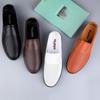 Men's Leather Casual Shoes Breathable Hollow Slip on Lazy Driving Shoes Office Fashion Shoes