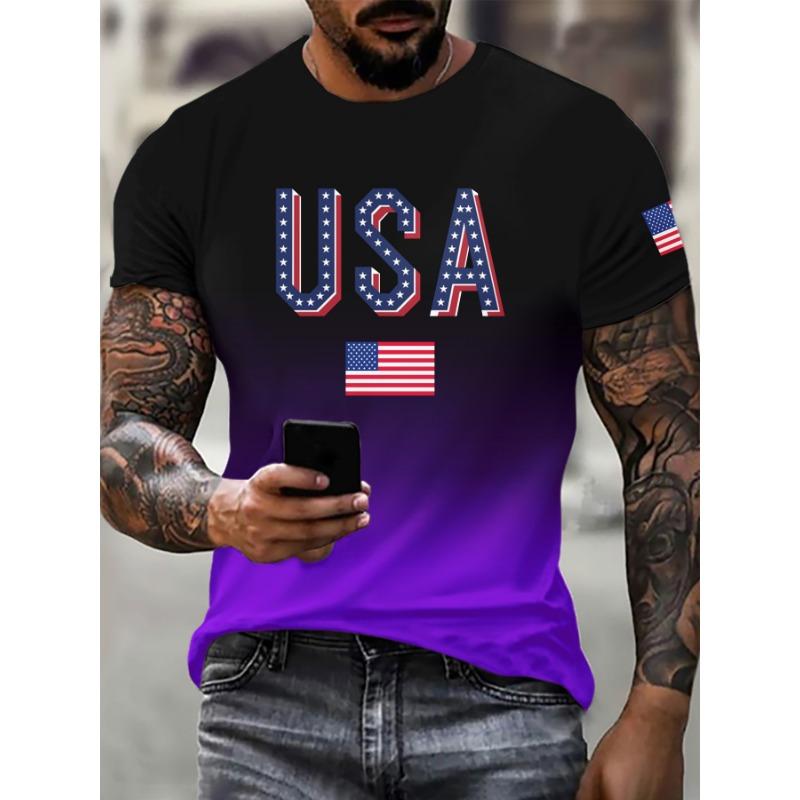 3D Digital Printed Casual Men's T-shirt with American Flag T-Shirts
