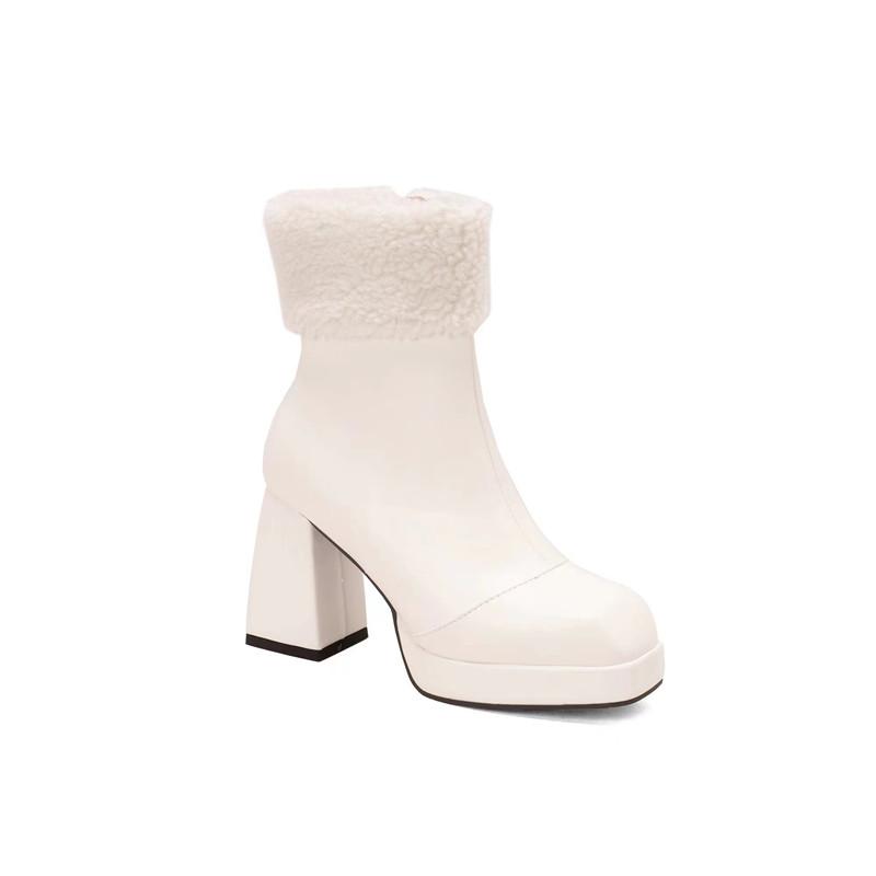 

N/J5/Женские короткие сапоги на высоком каблуке, зимние плюшевые ботинки Мартин на толстом каблуке, женские ботинки оверсайз 43 белый