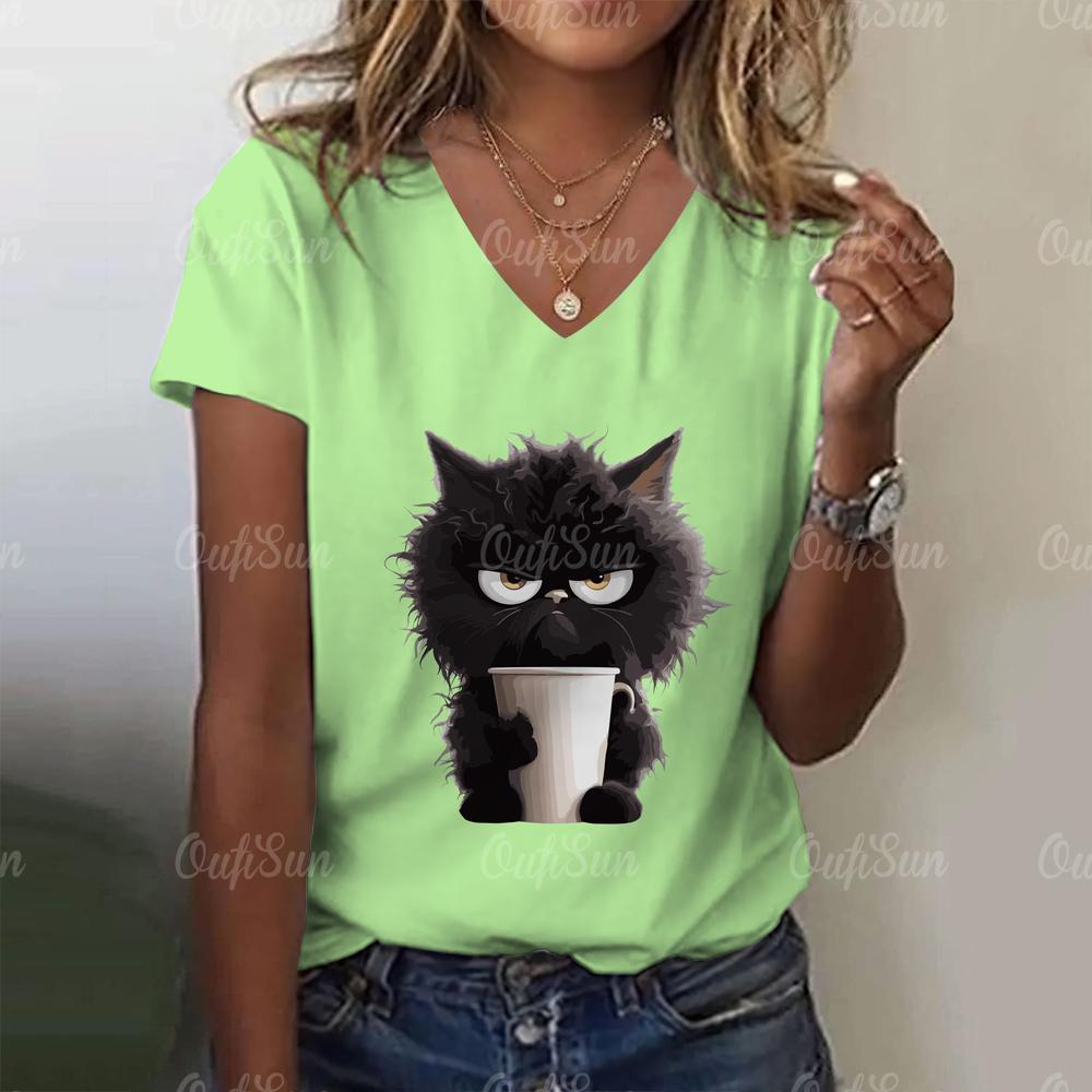 3D Cartoon Cat Print Cute Animal Women's T-shirts Casual Streetwear Short Sleeves Tees Pullover Summer New Women Clothing Tops