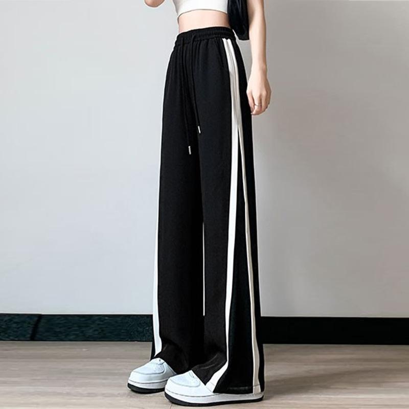 

Женские брюки однотонные в полоску, в стиле пэчворк, прямые, с высокой талией XL чёрный