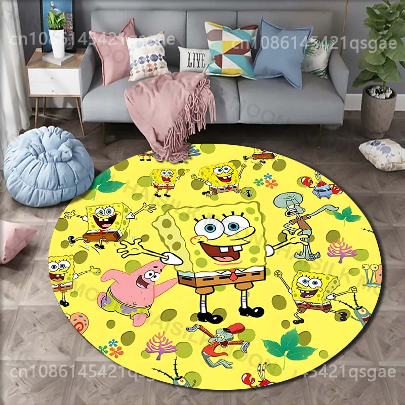 Cartoon SpongeBob Schwammkopf Druck Runder Teppich für Wohnzimmer Schlafzimmer Tisch und Stuhl Sofa Heimdekoration Bereichsteppich Luxuriöses Geschenk