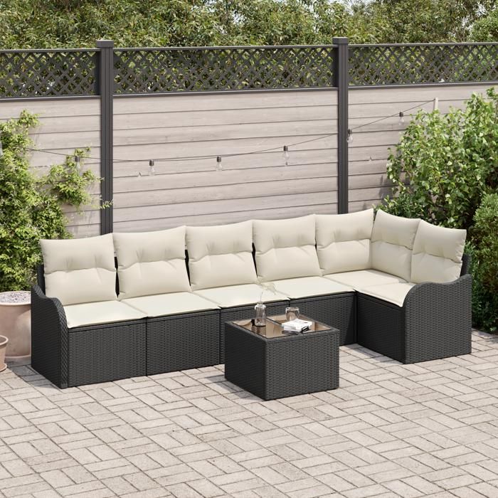 Ensemble de Canapé de Jardin vidaXL 6 Pièces avec Coussins en Rotin Marron, Canapé de Jardin 2 Places vidaXL avec Coussins 3345727