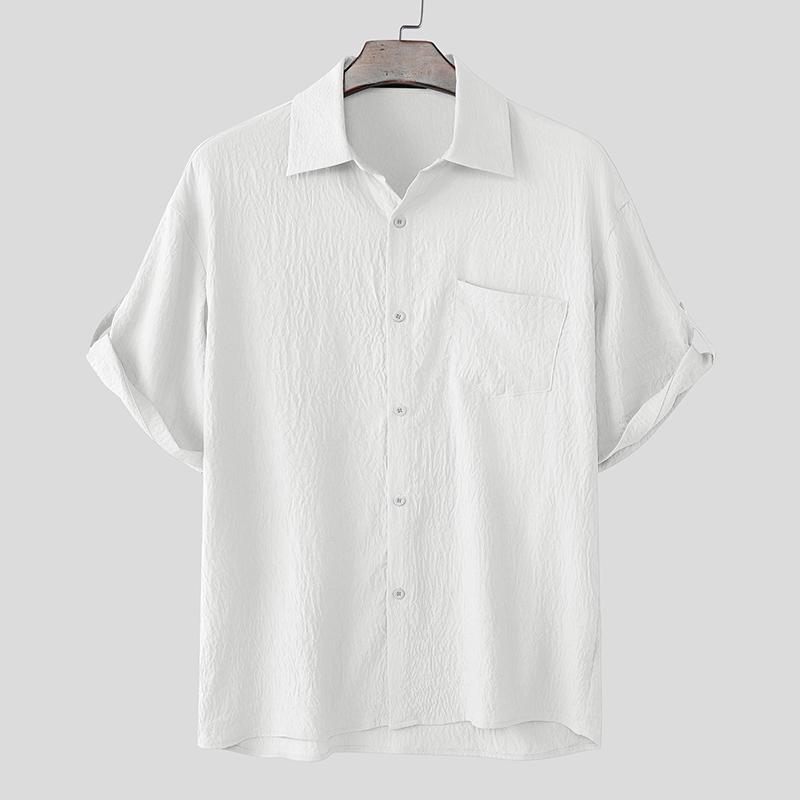 

INCERUN Summer Men Lapel Neck Short Sleeve Button Down Casual Loose Shirts S белый