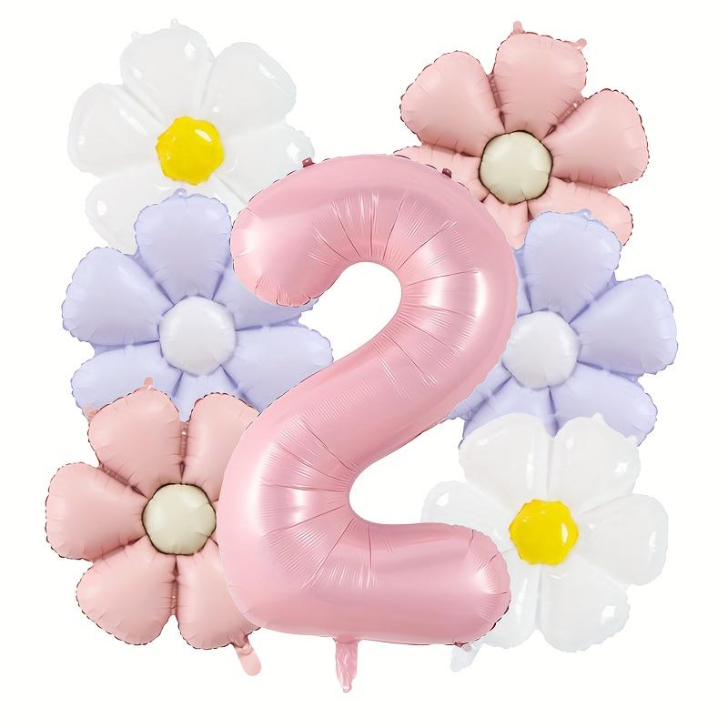 7 st Rosa Tusensköna Sifferballonger Set Vintage Matt Tusenskönor Trädgårdsfest Bröllop Årsdag Födelsedagsdekorationer Hemdekoration